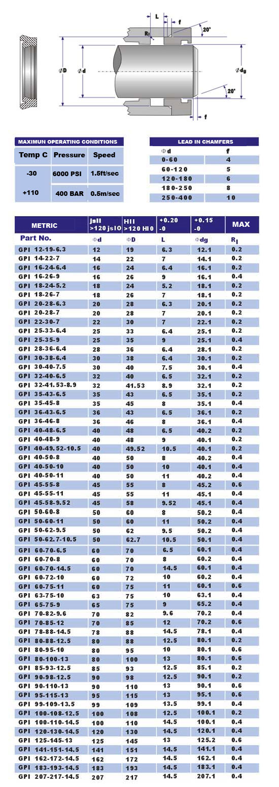 gpi seal diagram and sizes